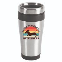 Funny Retro Easily Distracted By Wieners Dachshund fan 16oz Travel Tumbler