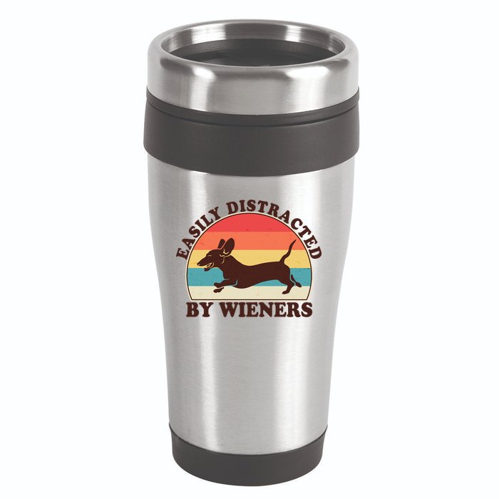Funny Retro Easily Distracted By Wieners Dachshund fan 16oz Travel Tumbler