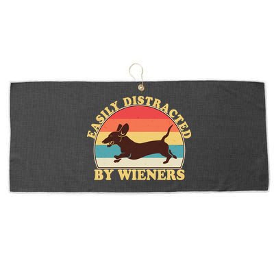 Funny Retro Easily Distracted By Wieners Dachshund fan Large Microfiber Waffle Golf Towel