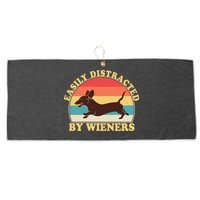 Funny Retro Easily Distracted By Wieners Dachshund fan Large Microfiber Waffle Golf Towel