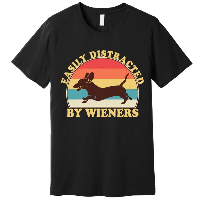Funny Retro Easily Distracted By Wieners Dachshund fan Premium T-Shirt