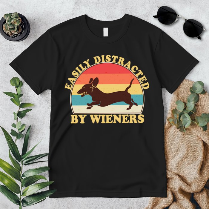 Funny Retro Easily Distracted By Wieners Dachshund fan Premium T-Shirt