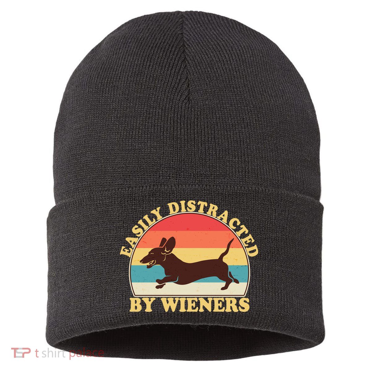 Funny Retro Easily Distracted By Wieners Dachshund fan Sustainable Knit Beanie