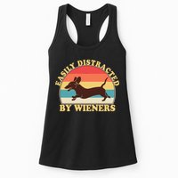 Funny Retro Easily Distracted By Wieners Dachshund fan Womens Tank Top