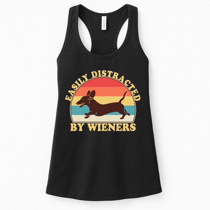 Funny Retro Easily Distracted By Wieners Dachshund fan Womens Tank Top