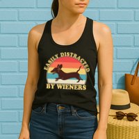 Funny Retro Easily Distracted By Wieners Dachshund fan Womens Tank Top