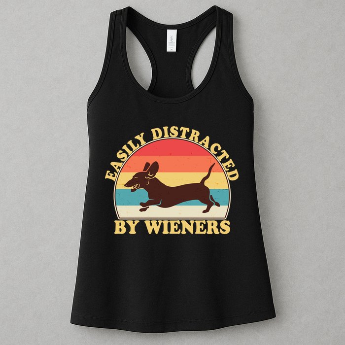 Funny Retro Easily Distracted By Wieners Dachshund fan Womens Tank Top