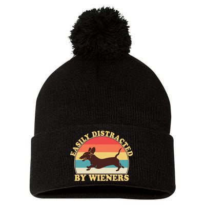 Funny Retro Easily Distracted By Wieners Dachshund fan Pom Pom 12in Knit Beanie