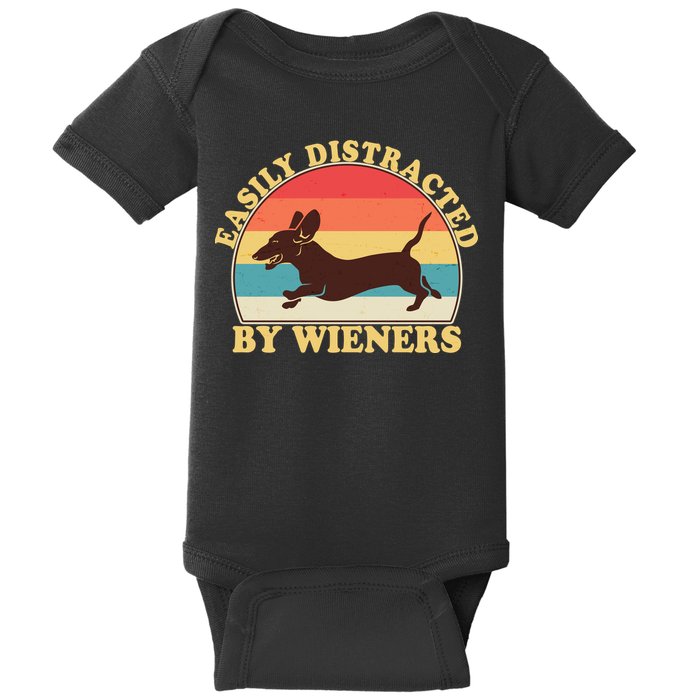 Funny Retro Easily Distracted By Wieners Dachshund fan Baby Bodysuit