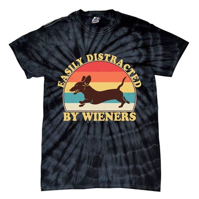 Funny Retro Easily Distracted By Wieners Dachshund fan Tie-Dye T-Shirt