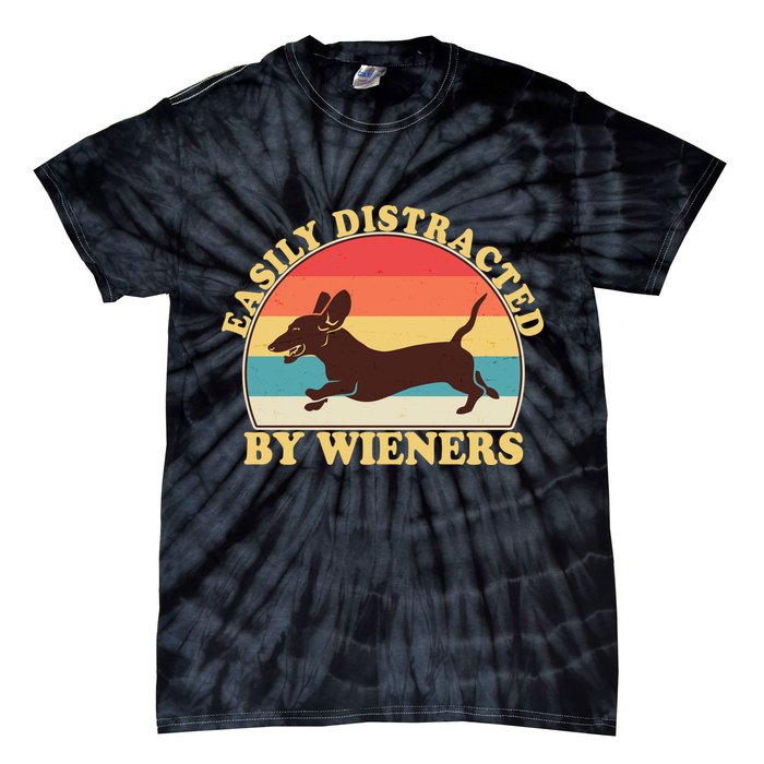 Funny Retro Easily Distracted By Wieners Dachshund fan Tie-Dye T-Shirt
