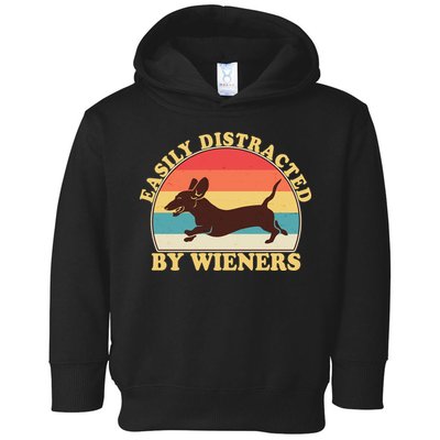 Funny Retro Easily Distracted By Wieners Dachshund fan Toddler Hoodie