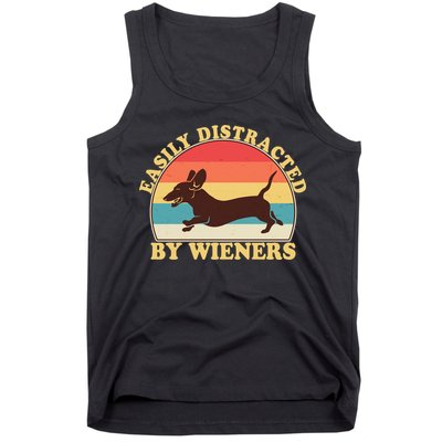 Funny Retro Easily Distracted By Wieners Dachshund fan Tank Top