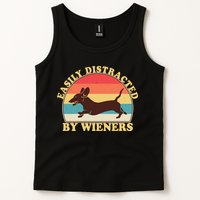 Funny Retro Easily Distracted By Wieners Dachshund fan Tank Top