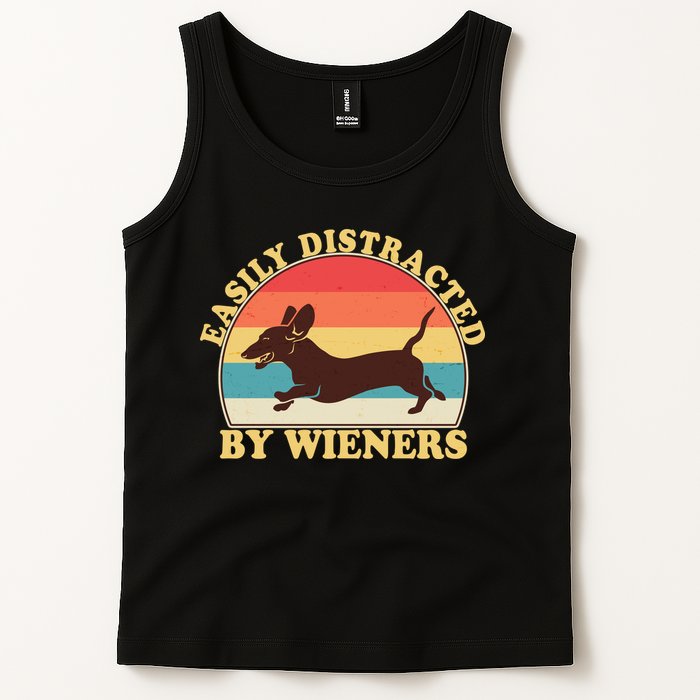 Funny Retro Easily Distracted By Wieners Dachshund fan Tank Top