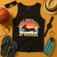 Funny Retro Easily Distracted By Wieners Dachshund fan Tank Top