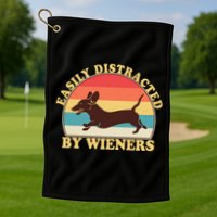 Funny Retro Easily Distracted By Wieners Dachshund fan Golf Towel