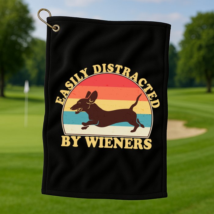 Funny Retro Easily Distracted By Wieners Dachshund fan Golf Towel