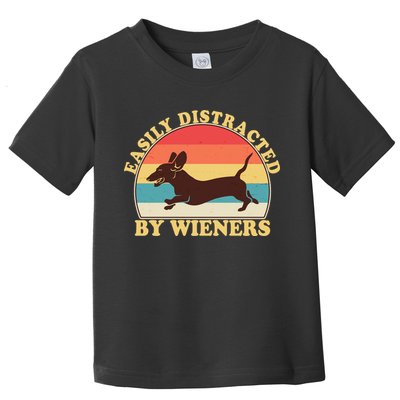Funny Retro Easily Distracted By Wieners Dachshund fan Toddler T-Shirt