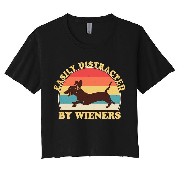 Funny Retro Easily Distracted By Wieners Dachshund fan Crop Top