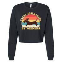 Funny Retro Easily Distracted By Wieners Dachshund fan Cropped Pullover Crew