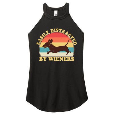 Funny Retro Easily Distracted By Wieners Dachshund fan Women's Perfect Tri Rocker Tank