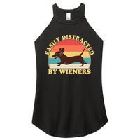 Funny Retro Easily Distracted By Wieners Dachshund fan Women's Perfect Tri Rocker Tank