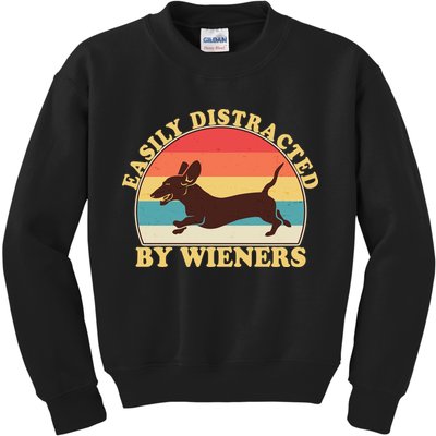 Funny Retro Easily Distracted By Wieners Dachshund fan Kids Sweatshirt