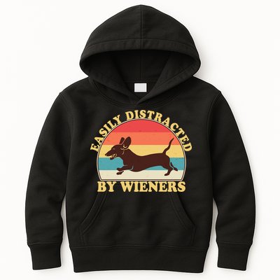 Funny Retro Easily Distracted By Wieners Dachshund fan Kids Hoodie