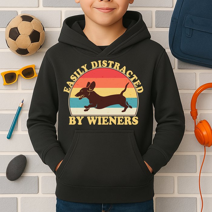 Funny Retro Easily Distracted By Wieners Dachshund fan Kids Hoodie