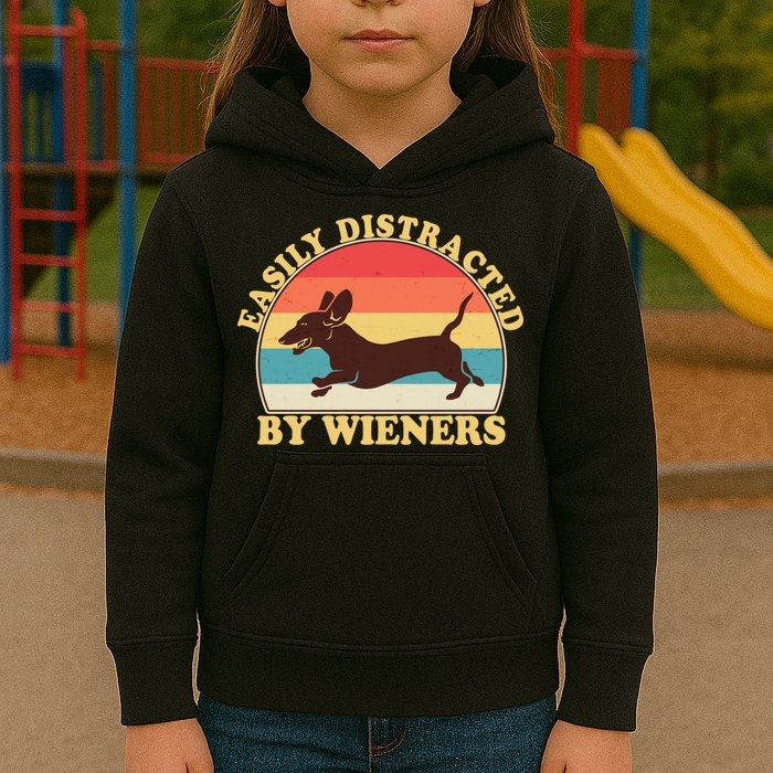 Funny Retro Easily Distracted By Wieners Dachshund fan Kids Hoodie