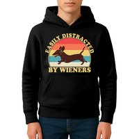 Funny Retro Easily Distracted By Wieners Dachshund fan Kids Hoodie