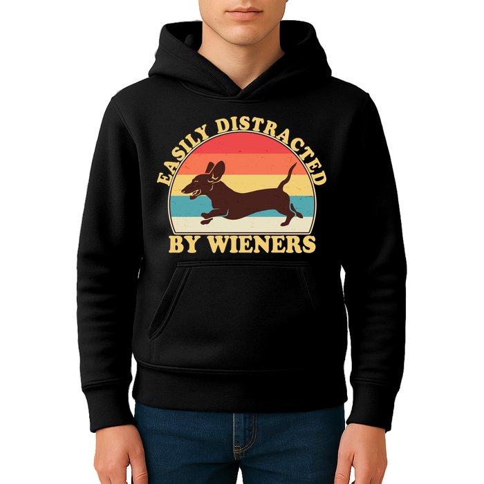 Funny Retro Easily Distracted By Wieners Dachshund fan Kids Hoodie