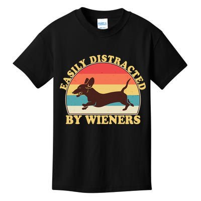 Funny Retro Easily Distracted By Wieners Dachshund fan Kids T-Shirt