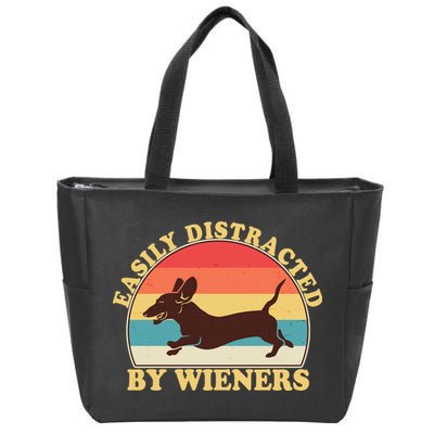 Funny Retro Easily Distracted By Wieners Dachshund fan Zip Tote Bag
