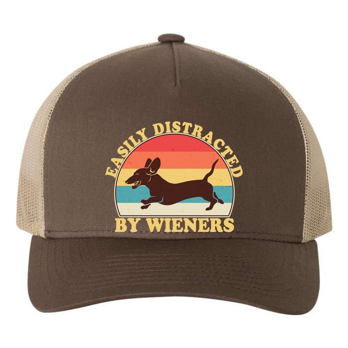 Funny Retro Easily Distracted By Wieners Dachshund fan Yupoong Adult 5-Panel Trucker Hat