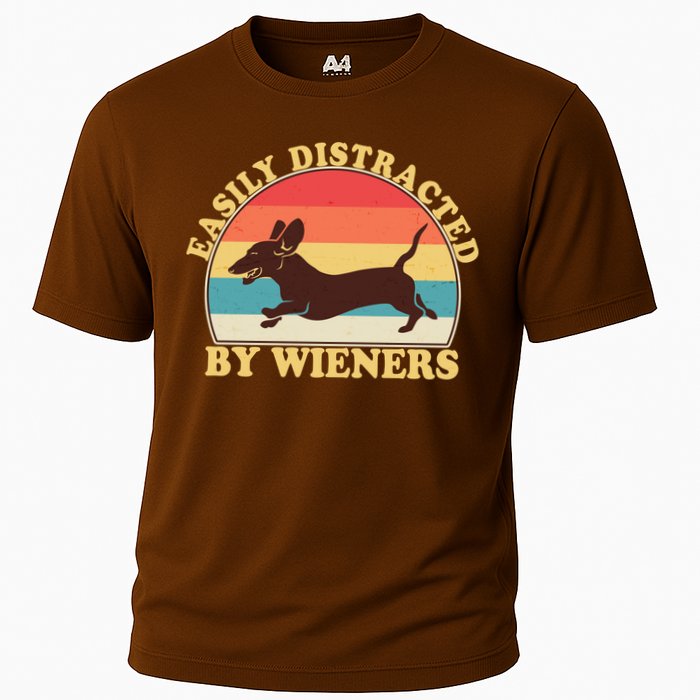 Funny Retro Easily Distracted By Wieners Dachshund fan Performance Shirt