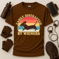 Funny Retro Easily Distracted By Wieners Dachshund fan Performance Shirt