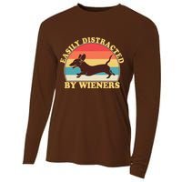 Funny Retro Easily Distracted By Wieners Dachshund fan Cooling Performance Long Sleeve Crew