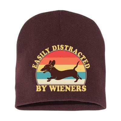 Funny Retro Easily Distracted By Wieners Dachshund fan Short Acrylic Beanie