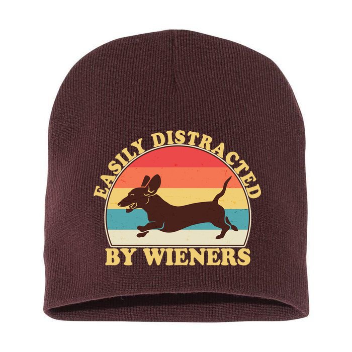 Funny Retro Easily Distracted By Wieners Dachshund fan Short Acrylic Beanie