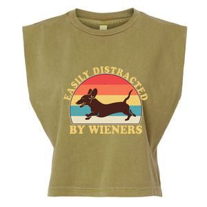 Funny Retro Easily Distracted By Wieners Dachshund fan Garment-Dyed Women's Muscle Tee