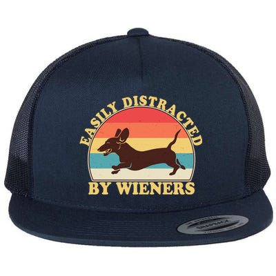 Funny Retro Easily Distracted By Wieners Dachshund fan Flat Bill Trucker Hat