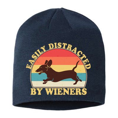 Funny Retro Easily Distracted By Wieners Dachshund fan Sustainable Beanie