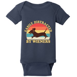 Funny Retro Easily Distracted By Wieners Dachshund fan Baby Bodysuit