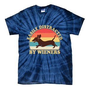 Funny Retro Easily Distracted By Wieners Dachshund fan Tie-Dye T-Shirt