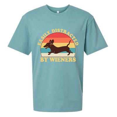 Funny Retro Easily Distracted By Wieners Dachshund fan Sueded Cloud Jersey T-Shirt