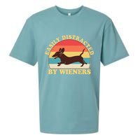Funny Retro Easily Distracted By Wieners Dachshund fan Sueded Cloud Jersey T-Shirt