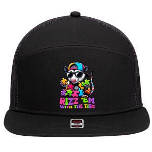 Funny Rizz Em With The Tism Groovy Opossum Meme Autism Gift 7 Panel Mesh Trucker Snapback Hat