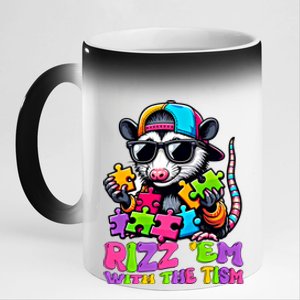 Funny Rizz Em With The Tism Groovy Opossum Meme Autism Gift 11oz Black Color Changing Mug